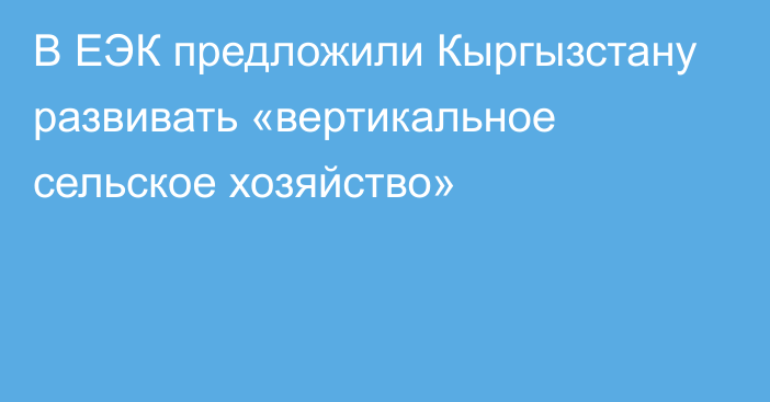 В ЕЭК предложили Кыргызстану развивать «вертикальное сельское хозяйство»