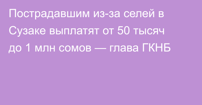 Пострадавшим из-за селей в Сузаке выплатят от 50 тысяч до 1 млн сомов — глава ГКНБ