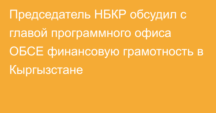 Председатель НБКР обсудил с главой программного офиса ОБСЕ финансовую грамотность в Кыргызстане