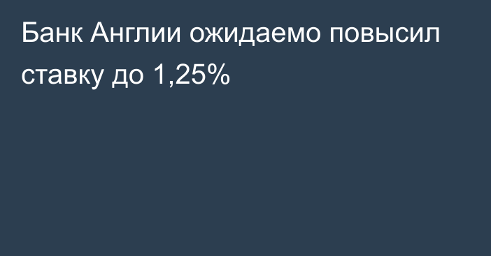 Банк Англии ожидаемо повысил ставку до 1,25%