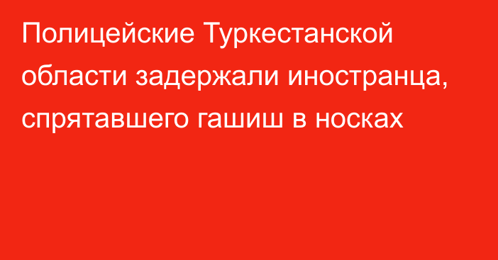 Полицейские Туркестанской области задержали иностранца, спрятавшего гашиш в носках