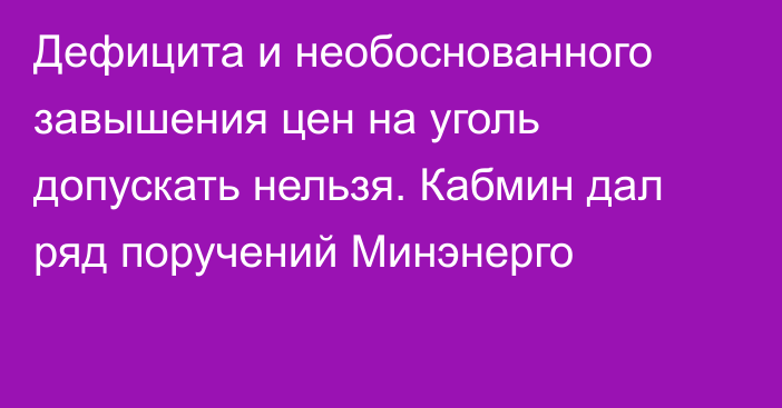 Дефицита и необоснованного завышения цен на уголь допускать нельзя. Кабмин дал ряд поручений Минэнерго