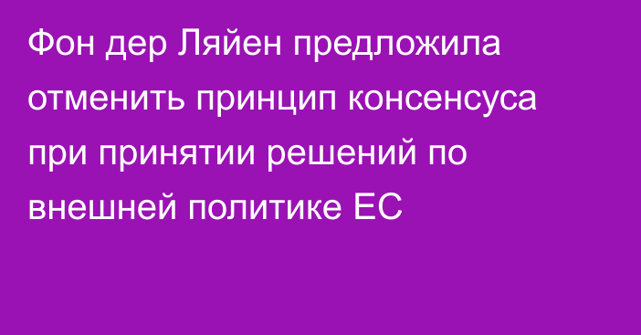 Фон дер Ляйен предложила отменить принцип консенсуса при принятии решений по внешней политике ЕС