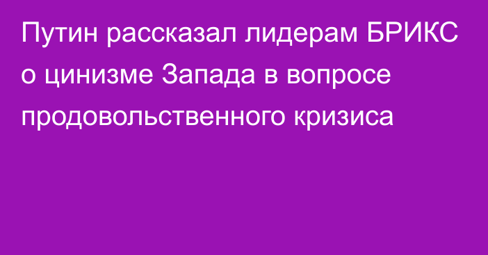 Путин рассказал лидерам БРИКС о цинизме Запада в вопросе продовольственного кризиса