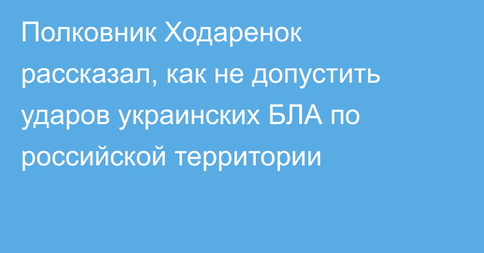 Полковник Ходаренок рассказал, как не допустить ударов украинских БЛА по российской территории