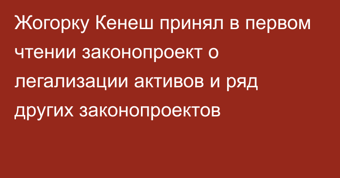 Жогорку Кенеш принял в первом чтении законопроект о легализации активов и ряд других законопроектов