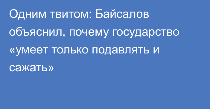 Одним твитом: Байсалов объяснил, почему государство «умеет только подавлять и сажать»