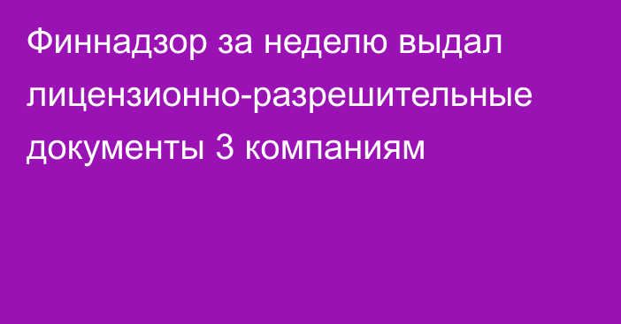 Финнадзор за неделю выдал лицензионно-разрешительные документы 3 компаниям