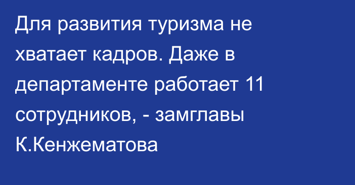 Для развития туризма не хватает кадров. Даже в департаменте работает 11 сотрудников, - замглавы К.Кенжематова