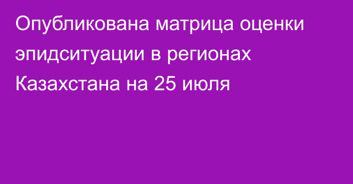 Опубликована матрица оценки эпидситуации в регионах Казахстана на 25 июля