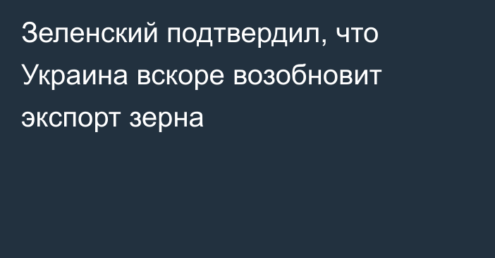 Зеленский подтвердил, что Украина вскоре возобновит экспорт зерна