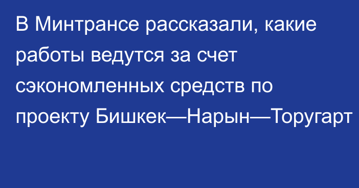 В Минтрансе рассказали, какие работы ведутся за счет сэкономленных средств по проекту Бишкек—Нарын—Торугарт