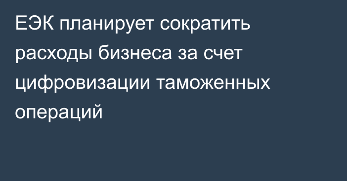 ЕЭК планирует сократить расходы бизнеса за счет цифровизации таможенных операций