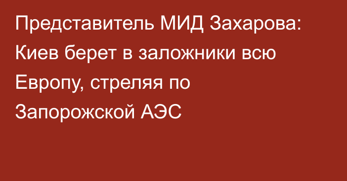 Представитель МИД Захарова: Киев берет в заложники всю Европу, стреляя по Запорожской АЭС