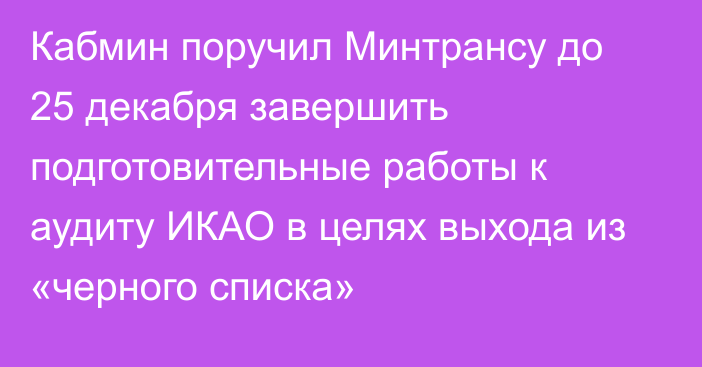 Кабмин поручил Минтрансу до 25 декабря завершить подготовительные работы к аудиту ИКАО в целях выхода из «черного списка»