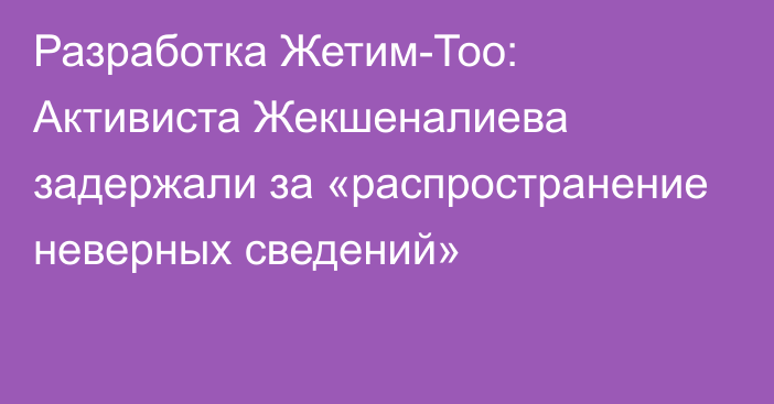 Разработка Жетим-Тоо: Активиста Жекшеналиева задержали за «распространение неверных сведений»