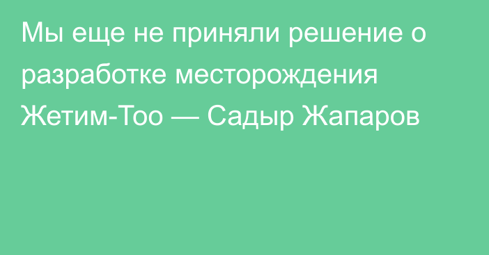 Мы еще не приняли решение о разработке месторождения Жетим-Тоо — Садыр Жапаров