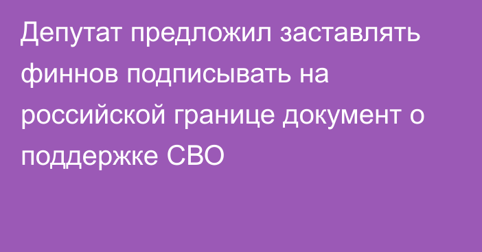 Депутат предложил заставлять финнов подписывать на российской границе документ о поддержке СВО