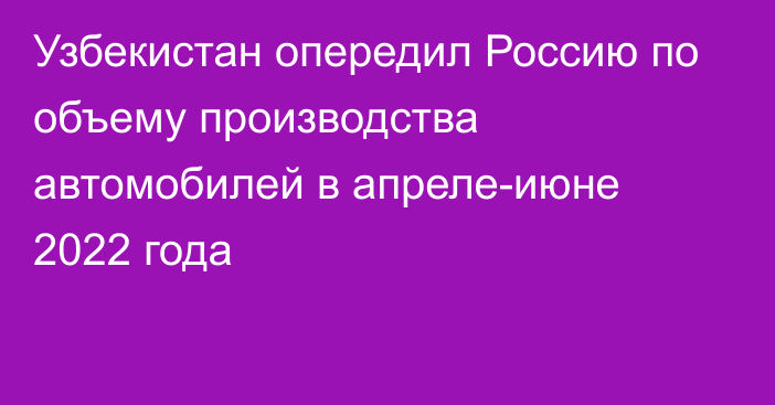 Узбекистан опередил Россию по объему производства автомобилей в апреле-июне 2022 года