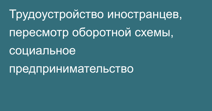 Трудоустройство иностранцев, пересмотр оборотной схемы, социальное предпринимательство