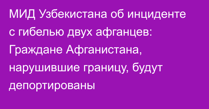 МИД Узбекистана об инциденте с гибелью двух афганцев: Граждане Афганистана, нарушившие границу, будут депортированы