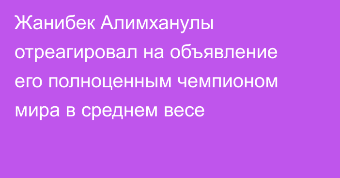 Жанибек Алимханулы отреагировал на объявление его полноценным чемпионом мира в среднем весе