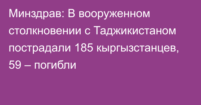 Минздрав: В вооруженном столкновении с Таджикистаном пострадали 185 кыргызстанцев, 59 – погибли