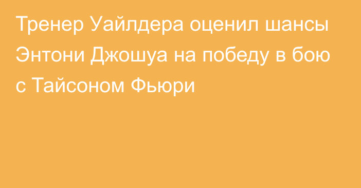 Тренер Уайлдера оценил шансы Энтони Джошуа на победу в бою с Тайсоном Фьюри