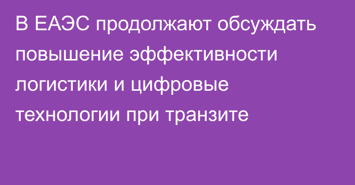 В ЕАЭС продолжают обсуждать повышение эффективности логистики и цифровые технологии при транзите