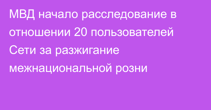 МВД начало расследование в отношении 20 пользователей Сети за разжигание межнациональной розни