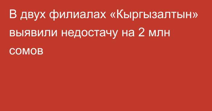 В двух филиалах «Кыргызалтын» выявили недостачу на 2 млн сомов