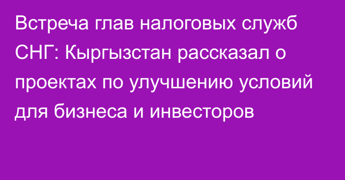 Встреча глав налоговых служб СНГ: Кыргызстан рассказал о проектах по улучшению условий для бизнеса и инвесторов