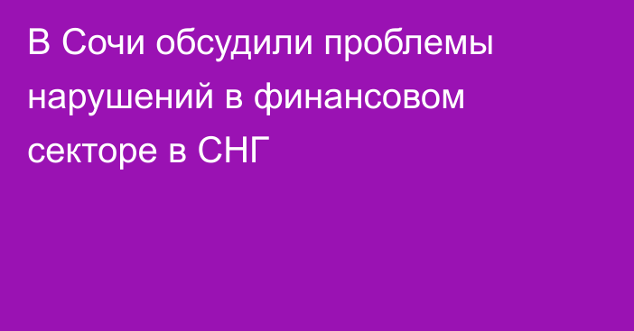 В Сочи обсудили проблемы нарушений в финансовом секторе в СНГ