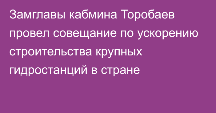 Замглавы кабмина Торобаев провел совещание по ускорению строительства крупных гидростанций в стране