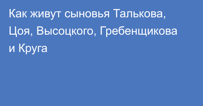 Как живут сыновья Талькова, Цоя, Высоцкого, Гребенщикова и Круга