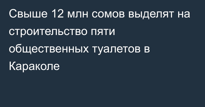 Свыше 12 млн сомов выделят на строительство пяти общественных туалетов в Караколе