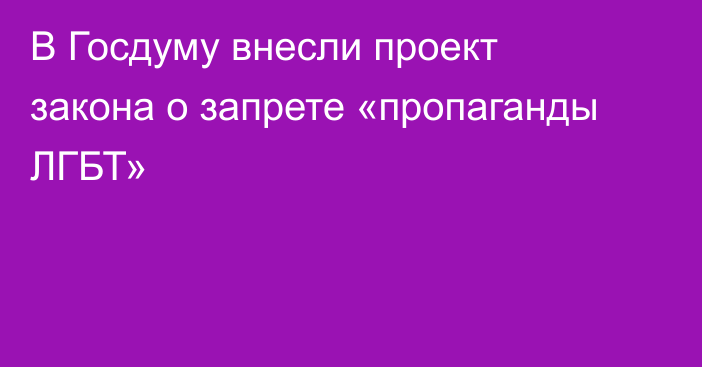 В Госдуму внесли проект закона о запрете «пропаганды ЛГБТ»