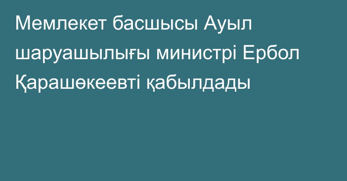 Мемлекет басшысы Ауыл шаруашылығы министрі Ербол Қарашөкеевті қабылдады