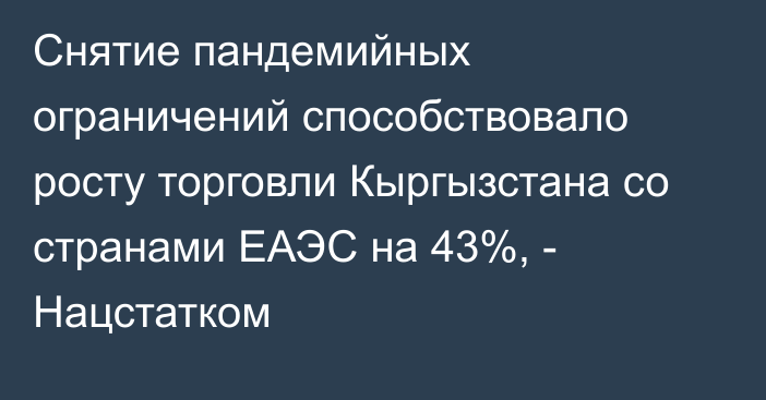 Снятие пандемийных ограничений способствовало росту торговли Кыргызстана со странами ЕАЭС на 43%, - Нацстатком