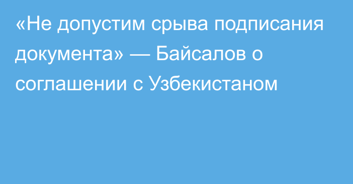 «Не допустим срыва подписания документа» — Байсалов о соглашении с Узбекистаном