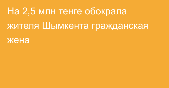 На 2,5 млн тенге обокрала жителя Шымкента гражданская жена