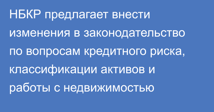 НБКР предлагает внести изменения в законодательство по вопросам кредитного риска, классификации активов и работы с недвижимостью