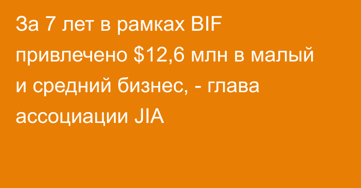 За 7 лет в рамках BIF привлечено $12,6 млн в малый и средний бизнес, - глава ассоциации JIA