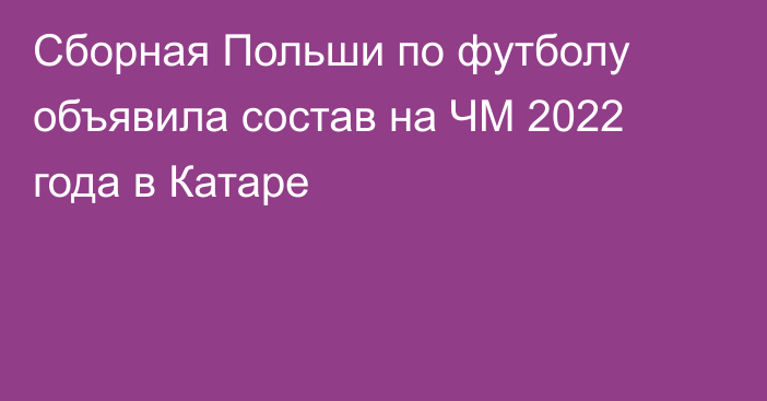 Сборная Польши по футболу объявила состав на ЧМ 2022 года в Катаре