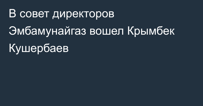 В совет директоров Эмбамунайгаз вошел Крымбек Кушербаев