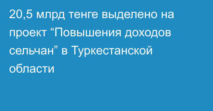 20,5 млрд тенге выделено на проект  “Повышения доходов сельчан” в Туркестанской области