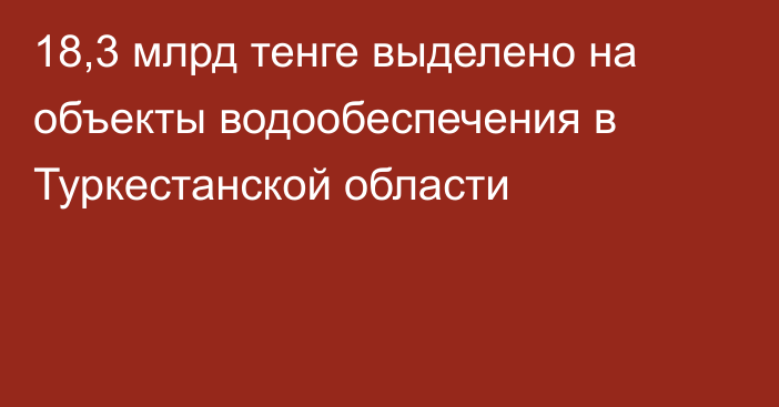 18,3 млрд тенге выделено на объекты водообеспечения в Туркестанской области