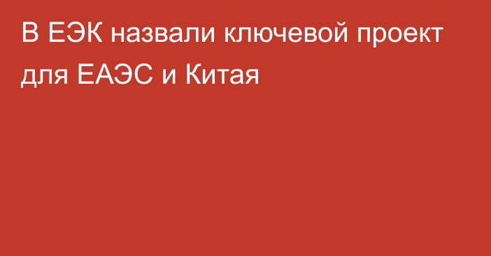 В ЕЭК назвали ключевой проект для ЕАЭС и Китая