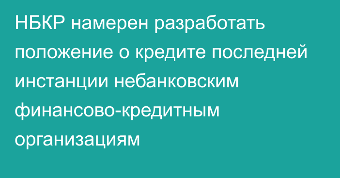 НБКР намерен разработать положение о кредите последней инстанции небанковским финансово-кредитным организациям