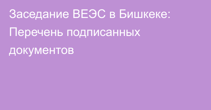 Заседание ВЕЭС в Бишкеке: Перечень подписанных документов